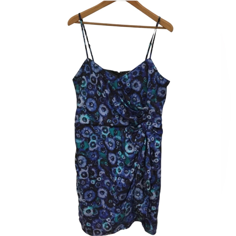 LC LAUREN CONRAD sz 16 Dress Draped Front Adj Straps Floral Blue Purple